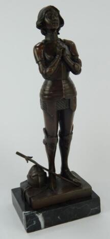 After M Mercie. A modern patinated bronze figure of Joan of Arc