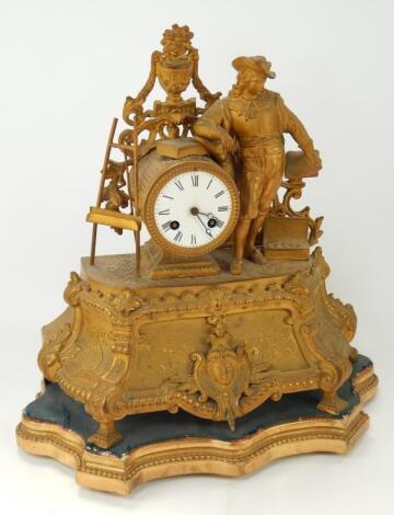 A 19thC gilt metal figural clock