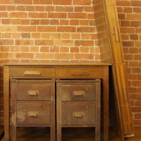 Two oak desk pedestals