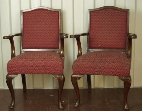 A pair of early 20thC mahogany framed open armchairs