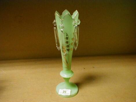 RTV A late 19thC green opaque glass vase with crenellated rim