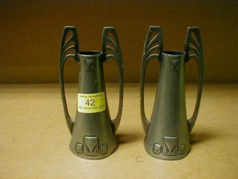 A pair of WMF Art Nouveau pewter spill vases