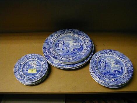 A quantity of Copelands Spode Italian blue and white printed dinnerware
