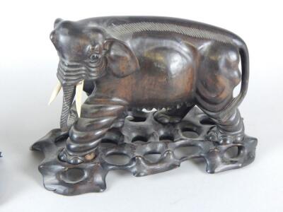 A pair of Chinese hardwood figures of elephants - 2