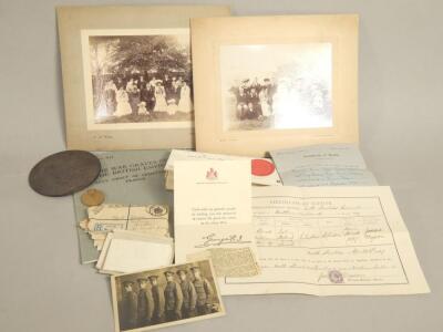 Various items of First World War ephemera