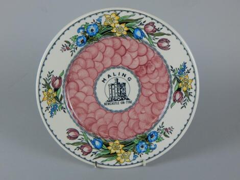 A Maling pottery commemorative wall plate