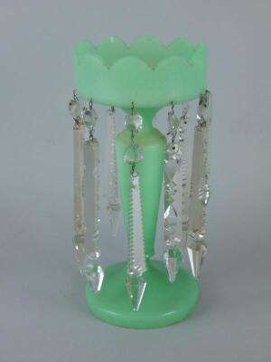 A Victorian single green glass lustre