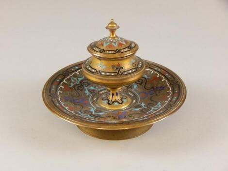 An Eastern style gilt metal ink well