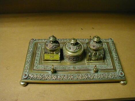 A 19thC Indian brass ink stand