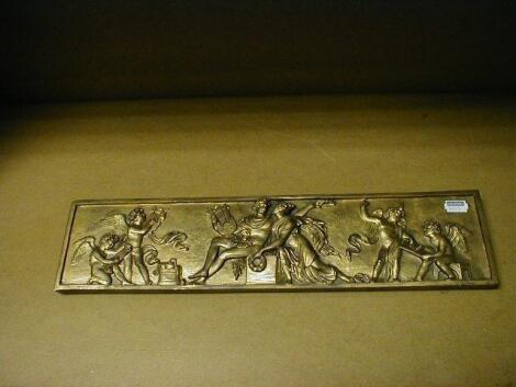 A gilt plaster plaque of rectangular form