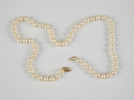 A single row cultured pearl necklace