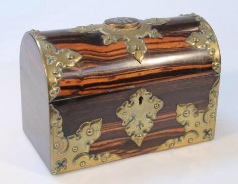 A 19thC brass and coromandel stationery box