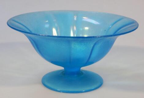 A 20thC opalescent blue glass bowl