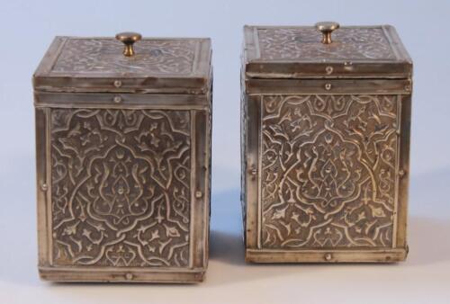 A pair of late 19thC/early 20thC Indian tea canisters