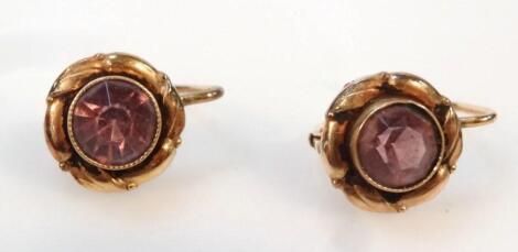 A pair of amethyst ear studs