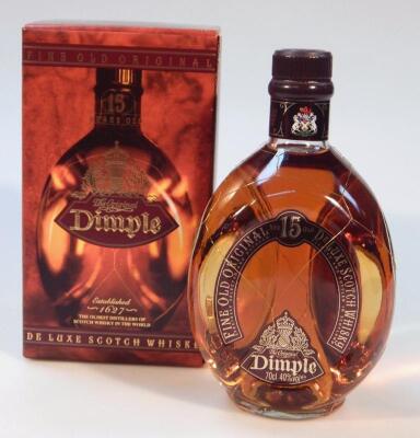 A boxed bottle of Dimple 15 year old deluxe Scotch whisky