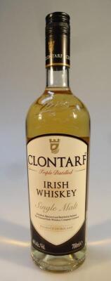 A bottle of Clontarf triple distilled single malt Irish whiskey