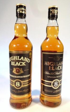 Two bottles of Highland Black Blended Special Reserve scotch whisky