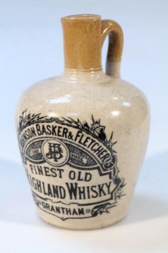 A Johnson Basker & Fletcher Grantham Finest Old Highland whisky stoneware flagon