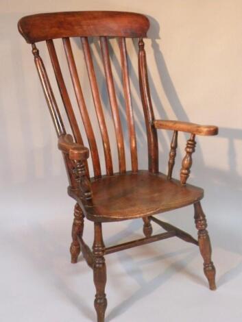 A 19thC ash and elm grandfather chair