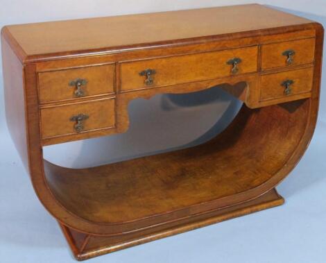 An Art Deco birds-eye maple veneered side table in the Epstein manner