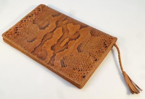 A 20thC Art Deco style snakeskin document pouch