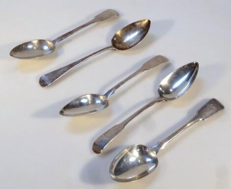 Five various Georgian silver tablespoons