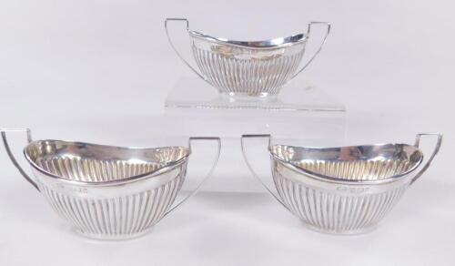 A set of three Edwardian silver salts