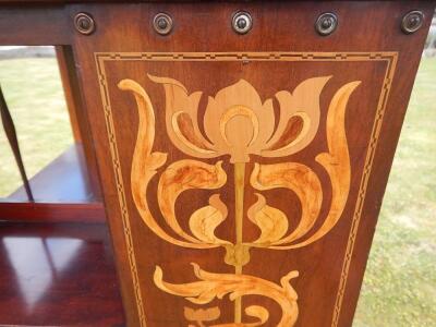 An Art Nouveau mahogany and marquetry revolving book stand - 3