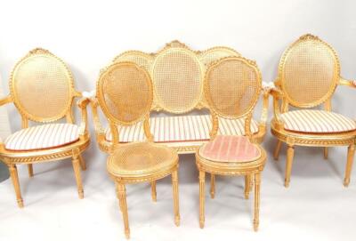 A Louis XVI style gilt salon suite