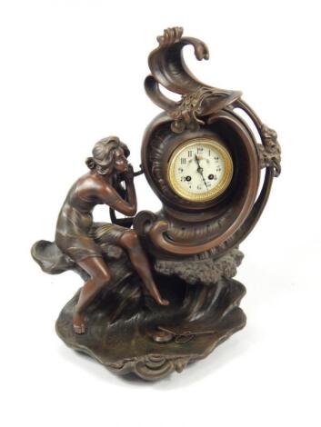 An early 20thC Continental spelter figural mantel clock