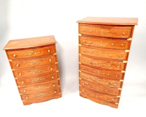 Two brass inlaid chests of drawers