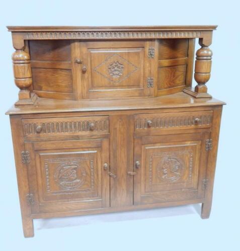 A Weather Furniture linenfold style oak court cupboard