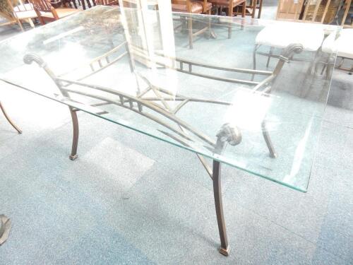 A glass topped dining table