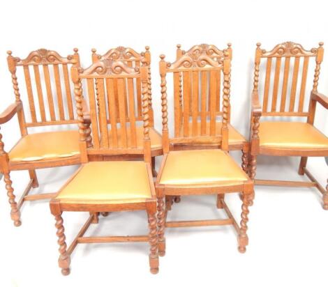 A set of six Cromwellian style oak barleytwist dining chairs