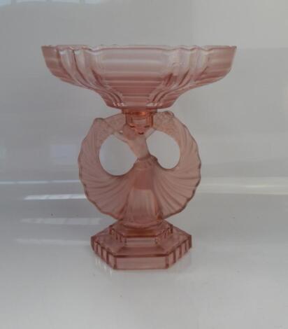 An Art Deco pressed glass cake stand