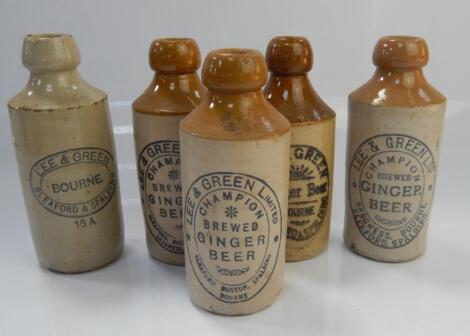Five Lee and Green Limited ginger beer stoneware bottles