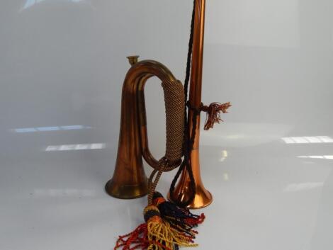 A copper and brass hunting horn