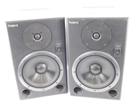 A pair of Roland DS8 bi-amped active studio monitors.