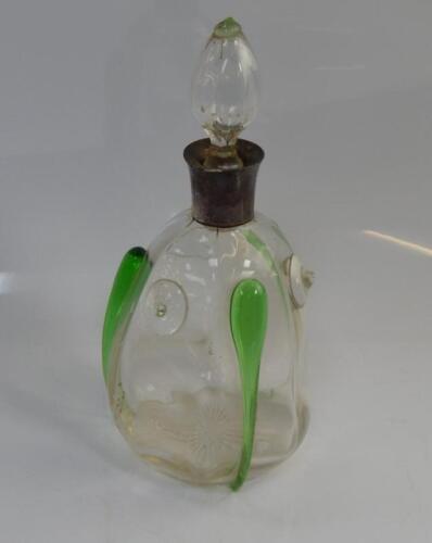 An Art Nouveau glass and silver collared decanter