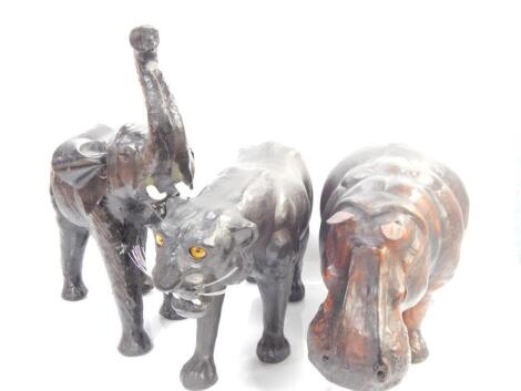 Three leather jungle animals