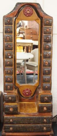 A pine and other dressing table mirror