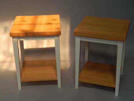 A pair of beech effect side tables