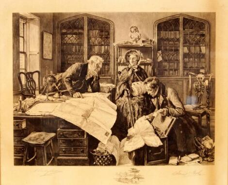 After Dendy-Sadler. An Edwardian print depicting map reading in the study