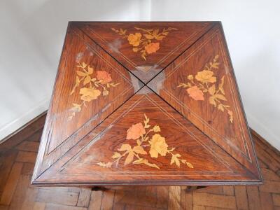 A late Victorian inlaid rosewood envelope card table - 2