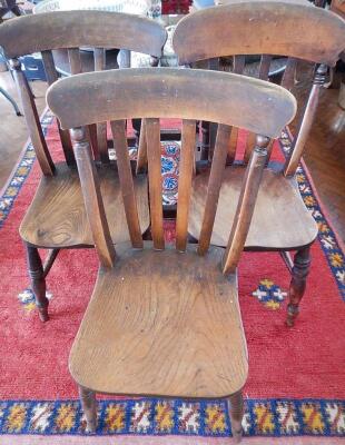 Three Victorian elm and beech single chairs.