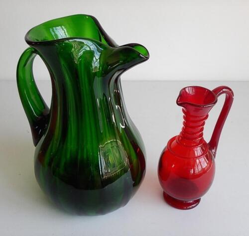 A Victorian green fluted glass ice water jug