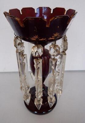 A Victorian ruby glass lustre vase