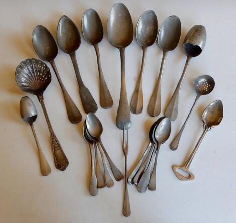 A collection of 18thC/19thC pewter spoons and sifting spoons