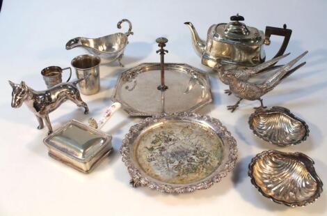 A silver plated teapot and other silver plate